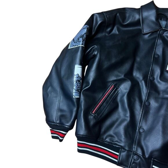 Y2K Raw Blue Skater Leather Bomber Jacket XL - Picture 3 of 8